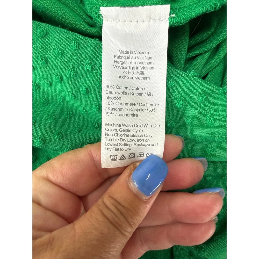 J.Crew Green Dot V-Neck Lined‎ Blouse Smocked Cuff Womens Size Medium NEW
